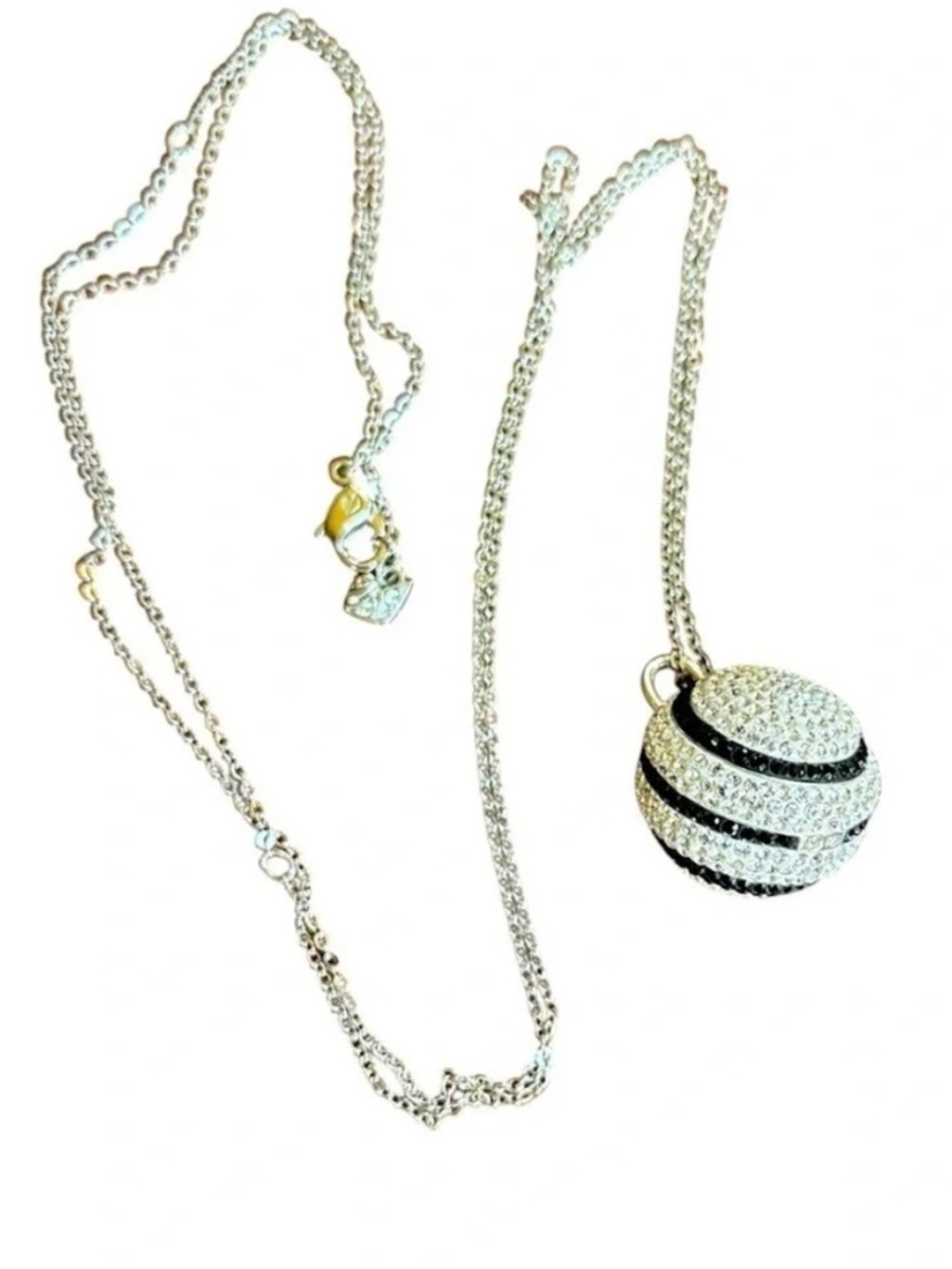 VINTAGE SWAROVSKI Crystal Disco Ball Pave Black White Horizontal Stripes